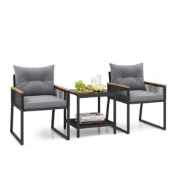 Tangkula 3 PCS Patio Furniture Set PE Rattan Wicker Chairs W/ 2 Tier Coffee Table Soft Back 19 Tangkula 3 PCS Patio Furniture Set PE Rattan Wicker Chairs W/ 2 Tier Coffee Table Soft Back -Tangkula GUEST beef2e45 dfa7 4503 adec 461941defd9a