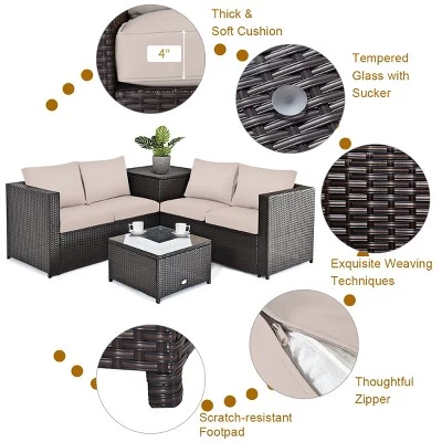 Tangkula 4 PCS Patio Rattan Furniture Set Wicker Conversation Set W/Storage Box 6 Tangkula 4 PCS Patio Rattan Furniture Set Wicker Conversation Set W/Storage Box - Image 4