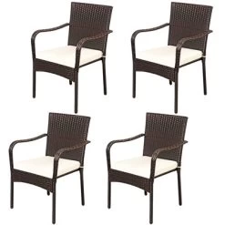 Tangkula 4 PCS Stackable Rattan Chairs Outdoor Dining Chairs W/Cushion For Porch Yard Garden -Tangkula GUEST bf1c9bc9 73c1 4f01 bbb6 3e89bc4e5171