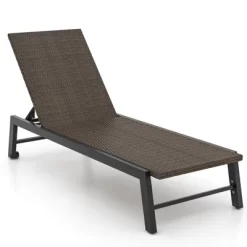 Tangkula PE Wicker Patio Chaise Lounge Chair, Outdoor 4-Position Recliner With Wheels, Outdoor Reclining Chair Mix Brown -Tangkula GUEST bf9b0422 9ead 4bcb ace4 fdf42146595e