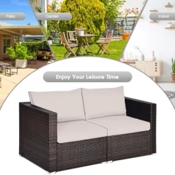 Tangkula 4PCS Rattan Corner Sofa Set Patio Outdoor Furniture Set W/ Beige Cushions -Tangkula GUEST bfa8fa0d a569 4660 aac8 6a971bb7b548