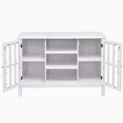 Tangkula Wood TV Stand Free Standing Storage Console Cabinet For 50” TV White/Walnut -Tangkula GUEST bfaa0f75 980e 4760 8879 cb027d21c915