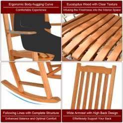 Tangkula 2 PCS Outdoor Eucalyptus Rocking Chair Single Rocker For Patio Deck Natural -Tangkula GUEST bfaed39f 3ace 48f7 a3f5 8f6d6112b24a