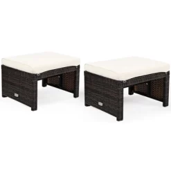 Tangkula 2 PCS Outdoor Wicker Ottoman Patio Rattan Furniture Metal Footrest Seat Square Footstool With Cushion -Tangkula GUEST bfb12260 fff8 46fc 8c09 25209e88ba4f