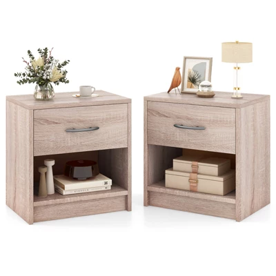 Tangkula 2 PCS Nightstand W/ Drawer Side Table W/ Slide-out Drawer Open Storage Shelf 14 Tangkula 2 PCS Nightstand W/ Drawer Side Table W/ Slide-out Drawer Open Storage Shelf - Image 12