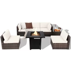 Tangkula Set Of 7 Patio Furniture Set W/ 28" 50000 BTU Propane Gas Fire Pit Table Cushions 15 Tangkula Set Of 7 Patio Furniture Set W/ 28" 50000 BTU Propane Gas Fire Pit Table Cushions -Tangkula GUEST c00f6ee1 7657 4e40 89fc 5e4171607d44