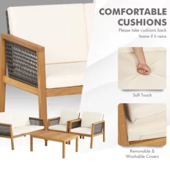 Tangkula 8-Piece Patio Acacia Wood Furniture Set Outdoor PE Rattan Conversation Set With Removable Cushions -Tangkula GUEST c03ce198 5a21 4ed7 9010 e446129097fd