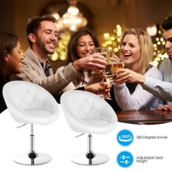 Tangkula Set Of 2 Modern Swivel Bar Stools Height Adjustable Round Tufted Back Accent Chair Black/White -Tangkula GUEST c0469c4e 479f 4e9c b073 3eea0669ca59