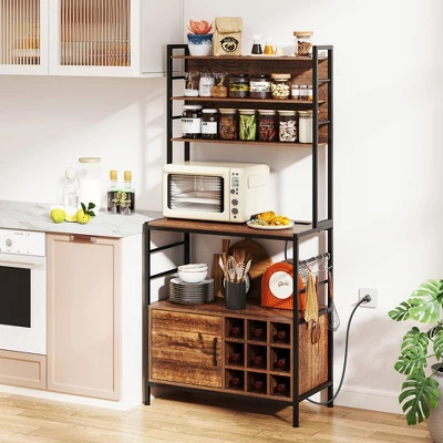 Tangkula 67" Bakers Rack W/ Power Outlet Coffee Bar Cabinet W/ S-Shaped Hooks 3 Tangkula 67" Bakers Rack W/ Power Outlet Coffee Bar Cabinet W/ S-Shaped Hooks