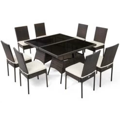 Tangkula 10 PCS Rattan Dining Set W/ Glass Table & High Back Chair Patio Mix Brown -Tangkula GUEST c05ac304 daac 4179 a041 cb52eb8f26e9