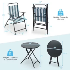 Tangkula 3 Pieces Patio Folding Chair Set W/ 2 Chairs & Glass Round Coffee Table Porch Deck Backyard -Tangkula GUEST c0629984 b77e 46fe b39a fb852bfceab5