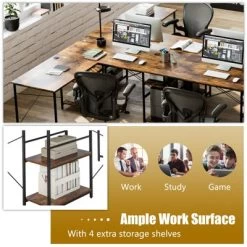 Tangkula Large L-shaped Computer Desk 60” Convertible Corner Desk With 4 Storage Shelves 95” 2-Person Long Study Writing Workstation Black/Rustic Brown/Natural/Grey -Tangkula GUEST c0855db8 02e2 4ad3 b636 196030c228c8
