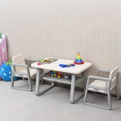 Tangkula Kids 2-in-1 Table And 2 Chairs Set Activity Table With Storage Shelf Baby