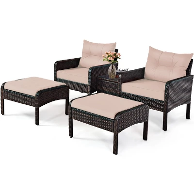 Tangkula 5-Piece Patio Rattan Conversation Set Cushioned Sofas And Ottoman Set With Table 12 Tangkula 5-Piece Patio Rattan Conversation Set Cushioned Sofas And Ottoman Set With Table - Image 10