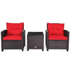 Tangkula 3PCS Wicker Cushioned Conversation Set Outdoor Rattan Furniture W/Beige/Red/Black/Navy/Off White/Turquoise Cushions -Tangkula GUEST c12a0f55 0ddb 49b8 a32a e235e63c4683