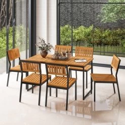 Tangkula Patio Dining Chair Set Of 4 Outdoor Armless Chairs W/Metal And Acacia Wood Frame All-Weather Bistro Chairs -Tangkula GUEST c130d8ad 5d8b 4900 838d 03f8f868aaea
