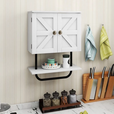 Tangkula Bathroom Wall Cabinet Medicine Storage Cabinet W/ Open Shelf & Towel Bar 4 Tangkula Bathroom Wall Cabinet Medicine Storage Cabinet W/ Open Shelf & Towel Bar - Image 2
