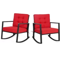 Tangkula 2PCS Outdoor Wicker Rocking Chairs Glider Rattan Rocker Recliner With Cushion -Tangkula GUEST c162300c 5bbf 402f be5d 62798601c4e3