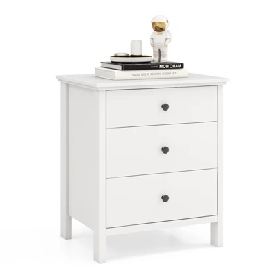 Tangkula 3-Drawer Modern Nightstand Bedside Table Wooden End Table White/Black 12 Tangkula 3-Drawer Modern Nightstand Bedside Table Wooden End Table White/Black - Image 10