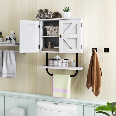Tangkula Bathroom Wall Cabinet Medicine Storage Cabinet W/ Open Shelf & Towel Bar 5 Tangkula Bathroom Wall Cabinet Medicine Storage Cabinet W/ Open Shelf & Towel Bar - Image 3