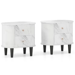Tangkula 2PCS Nightstand W/ 2 Drawers Faux Marble Bedside Table For Small Space 19 Tangkula 2PCS Nightstand W/ 2 Drawers Faux Marble Bedside Table For Small Space -Tangkula GUEST c26f43a9 f974 4c94 93f9 d0dfa7040a69
