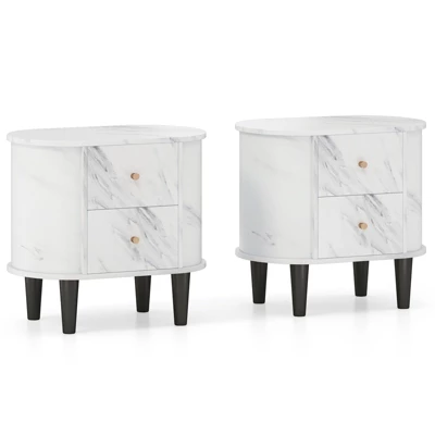 Tangkula 2PCS Nightstand W/ 2 Drawers Faux Marble Bedside Table For Small Space 11 Tangkula 2PCS Nightstand W/ 2 Drawers Faux Marble Bedside Table For Small Space - Image 9