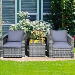 Tangkula 3PCS Rattan Patio Conversation Set Outdoor Furniture Set W/ Table Cushion -Tangkula GUEST c29f957a 56ea 4339 ae47 d0b86cc246d5
