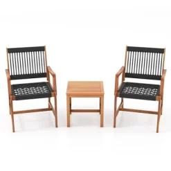 Tangkula 3 PCS Solid Acacia Wood Patio Set All-Weather Rope Woven Chair Garden Poolside -Tangkula GUEST c2c4fef1 831d 4df4 8aed 5b14609207cb