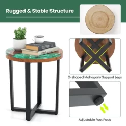 Tangkula 20" Round Teak Wood End Table Solid Live Edge Outdoor Side Table W/ Mahogany Base -Tangkula GUEST c32a236d 8615 4bbc a3e6 c208cbcca496