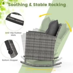 Tangkula Set Of 3 Wicker Rocking Set Patio W/ Tempered Glass Table & Soft Cushions -Tangkula GUEST c32f75ff f195 4de6 add7 8d4431267981