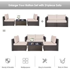 Tangkula 4PCS Rattan Corner Sofa Set Patio Outdoor Furniture Set W/ Beige Cushions -Tangkula GUEST c381c721 9e57 4bec 96e0 ed28c6aadcee