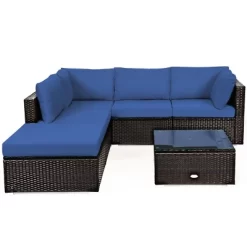 Tangkula 6PCS Patio Rattan Furniture Set Outdoor Sectional Sofa Set W/Coffee Table & Ottoman Black/Navy/Turquoise/Red/Brown -Tangkula GUEST c3b4f8f7 bf2f 4b92 8507 29daf6883479