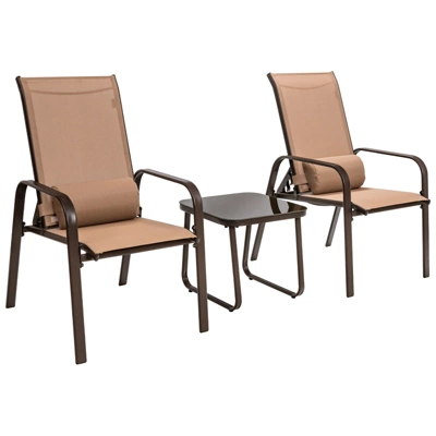 Tangkula 3PCS Patio Adjustable Back Stackable Chairs Side Table Set Bistro Set Classic Furniture Chair Set For Garden Black/Brown/Grey 12 Tangkula 3PCS Patio Adjustable Back Stackable Chairs Side Table Set Bistro Set Classic Furniture Chair Set For Garden Black/Brown/Grey - Image 10