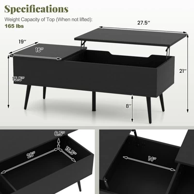 Tangkula Lift Top Coffee Table W/ Split Top & 2 Hidden Compartments Tapered Metal Legs 10 Tangkula Lift Top Coffee Table W/ Split Top & 2 Hidden Compartments Tapered Metal Legs - Image 8