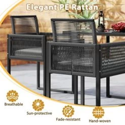 Tangkula 3 Pieces Patio Dining Set Outdoor Space-Saving PE Wicker Bistro Set With Cushions Patio Tempered Glass Top Table And Chairs Set 15 Tangkula 3 Pieces Patio Dining Set Outdoor Space-Saving PE Wicker Bistro Set With Cushions Patio Tempered Glass Top Table And Chairs Set -Tangkula GUEST c44b5141 d818 450b baff 8d691ad2d741