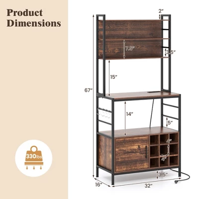 Tangkula 67" Bakers Rack W/ Power Outlet Coffee Bar Cabinet W/ S-Shaped Hooks 10 Tangkula 67" Bakers Rack W/ Power Outlet Coffee Bar Cabinet W/ S-Shaped Hooks - Image 8
