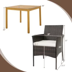 Tangkula 5 PCS Patio Dining Set Acacia Wood Table W/ 1.9" Umbrella Hole Cushioned Chairs -Tangkula GUEST c46f75fa 9b68 4cd8 ae19 78e6f0c6a925