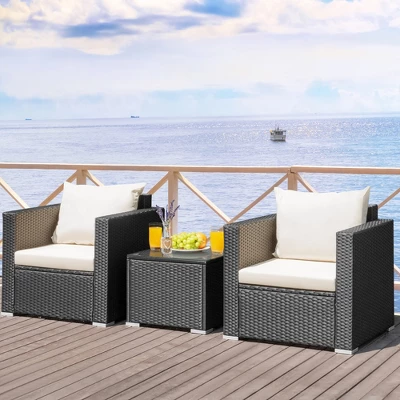 Tangkula 3PCS Rattan Patio Conversation Furniture Set Outdoor Sofa Set W/ Cushions 5 Tangkula 3PCS Rattan Patio Conversation Furniture Set Outdoor Sofa Set W/ Cushions - Image 3