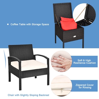 Tangkula 3PCS Rattan Patio Conversation Set Outdoor Furniture Set W/ Storage Table 7 Tangkula 3PCS Rattan Patio Conversation Set Outdoor Furniture Set W/ Storage Table - Image 5