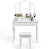 Tangkula Removable Tri-folding Mirror Vanity Table Unit Makeup Set W/ Stool & 4 Drawers -Tangkula GUEST c51262b6 5553 46fb 9ab5 5a5084f523a3