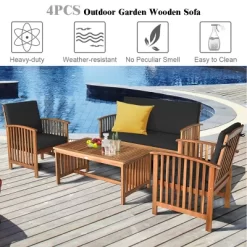 Tangkula 4PCS Patio Acacia Wood Sofa Set Conversation Couch Coffee Table With Cushions 17 Tangkula 4PCS Patio Acacia Wood Sofa Set Conversation Couch Coffee Table With Cushions -Tangkula GUEST c533f01f 198c 4296 ac46 d2368d5c7b17