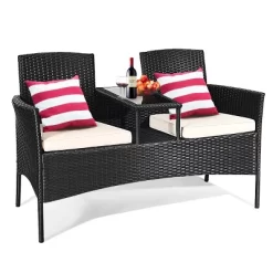 Tangkula Outdoor Conversation Furniture Set Rattan Wicker Loveseat Sofa Chair -Tangkula GUEST c53e3f3d a249 4108 a0fe c93a733faa37