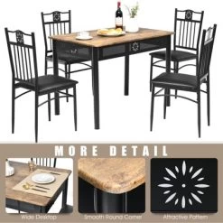 Tangkula 5 Piece Dining Set Wood Metal Table And Chairs Kitchen Furniture Black -Tangkula GUEST c5696d22 e8c1 4015 aaa9 c0424d37f84e