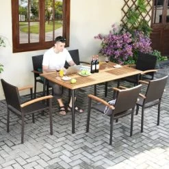 Tangkula 7 PCS Patio Rattan Dining Furniture Set Armrest Chairs Wooden Table 11 Tangkula 7 PCS Patio Rattan Dining Furniture Set Armrest Chairs Wooden Table -Tangkula GUEST c5d083f7 0118 4956 9487 cafb1753c960