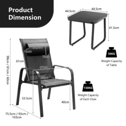 Tangkula 3PCS Patio Adjustable Back Stackable Chairs Side Table Set Bistro Set Classic Furniture Chair Set For Garden Black/Brown/Grey 15 Tangkula 3PCS Patio Adjustable Back Stackable Chairs Side Table Set Bistro Set Classic Furniture Chair Set For Garden Black/Brown/Grey -Tangkula GUEST c5f3d308 dcdd 489c 99b9 789e0c92bad0