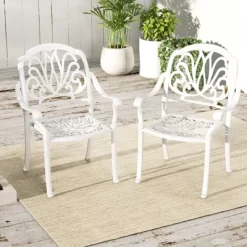 Tangkula Set Of 2 Cast Aluminum Patio Dining Chairs Stackable Outdoor Dining Chairs With Armrests Outdoor Bistro Chairs White 17 Tangkula Set Of 2 Cast Aluminum Patio Dining Chairs Stackable Outdoor Dining Chairs With Armrests Outdoor Bistro Chairs White -Tangkula GUEST c60df07f 0d6c 4ee0 a6ea c1ab8b9985c3