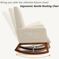 Tangkula Mid Century Rocking Chair Comfortable Rocker Modern High Back Armchair Beige -Tangkula GUEST c62260d9 4cef 4391 b9c0 0de1cb809e75