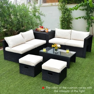 Tangkula 8PCS Patio Conversation Set Sectional Sofa Set, All-Weather PE Rattan, Tempered Glass Table & Washable Cushion Covers 3 Tangkula 8PCS Patio Conversation Set Sectional Sofa Set, All-Weather PE Rattan, Tempered Glass Table & Washable Cushion Covers
