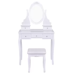Tangkula Oval Vanity Mirror Dressing Table Beauty Dresser Cosmetics Organizer W/ Cushioned Bench -Tangkula GUEST c655208b 90c0 45c1 8aa2 a2976fc2dfb9