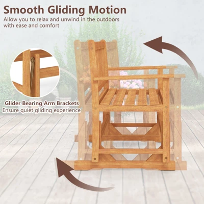 Tangkula 2 Person Patio Glider Bench Solid Acacia Wood Porch Glider Chair W/ Seat 11 Tangkula 2 Person Patio Glider Bench Solid Acacia Wood Porch Glider Chair W/ Seat - Image 9